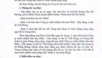 [THÔNG CÁO BÁO CHÍ] Về việc cháy nhà kho để lưu trữ hồ sơ, tài liệu của Trung tâm Quản lý Giao thông công cộng đơn vị trực thuộc Sở Giao thông vận tải