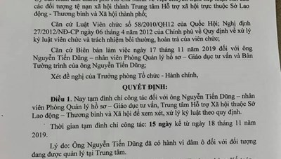 Tạm đình chỉ công tác nhân viên Trung tâm hỗ trợ xã hội có hành vi dâm ô đối tượng đang được quản lý tại Trung tâm 