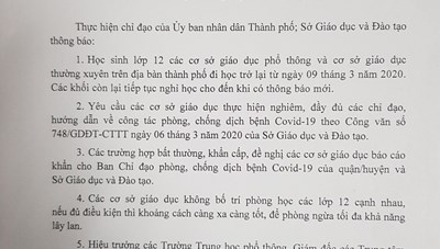 TP. Hồ Chí Minh: Học sinh lớp 12 đi học trở lại từ ngày 9/3