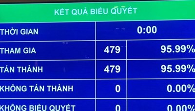 Quốc hội thông qua Nghị quyết về cơ cấu số lượng thành viên Chính phủ với 100% ĐB có mặt tán thành