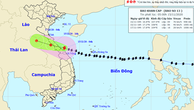 Bão số 13 giảm cấp, di chuyển chậm, đổ bộ vào các tỉnh Thừa Thiên - Huế đến Quảng Bình