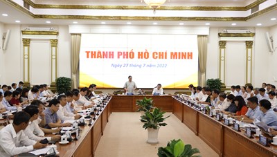 Hình ảnh Hội nghị Thủ tướng Chính phủ Phạm Minh Chính làm việc với Lãnh đạo TPHCM