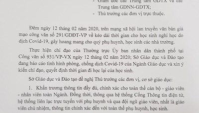 Văn bản lan truyền trên mạng xã hội về kéo dài thời gian nghỉ học tại TP.HCM là giả