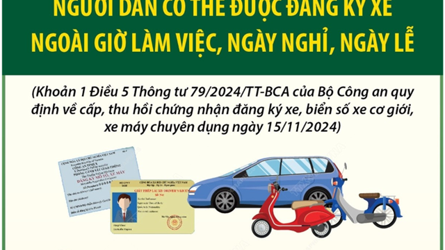 Có thể đăng ký xe ngoài giờ làm việc, ngày nghỉ, ngày lễ từ 1/1/2025