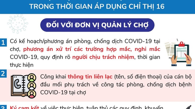 Hướng dẫn phòng chống dịch COVID-19 tại chợ đầu mối, chợ bán lẻ trong thời gian áp dụng Chỉ thị 16 