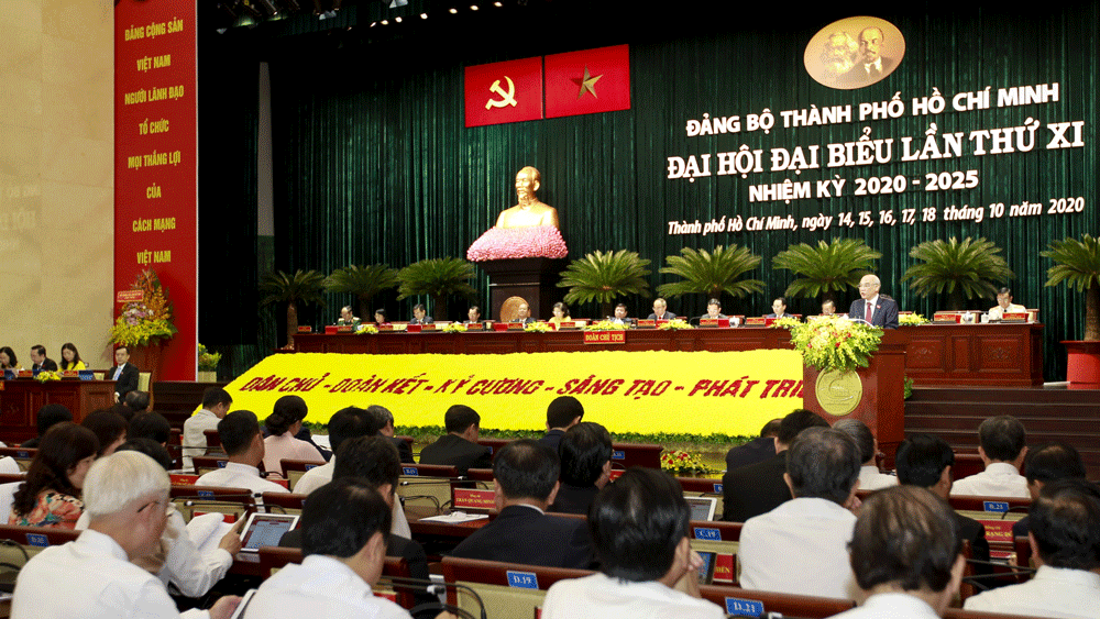 Quang cảnh Đại hội đại biểu Đảng bộ TPHCM lần thứ XI  vào sáng 17-10. Ảnh: THANH VŨ