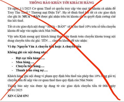 Cơ quan thuế khẳng định th&ocirc;ng tin tất cả c&aacute;c giao dịch c&oacute; ghi nội dung MUA &ndash; B&Aacute;N sẽ bị thu thuế 10% l&agrave; giả mạo