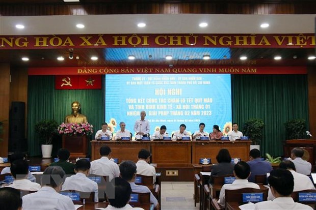 Lãnh đạo Thành phố Hồ Chí Minh chủ trì Hội nghị. (Ảnh: Tiến Lực/TTTXVN)