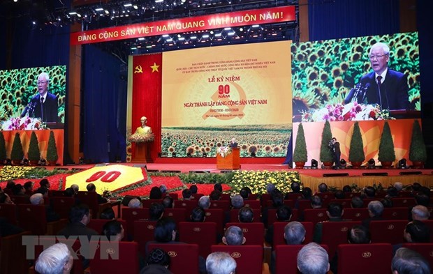 Quang cảnh lễ kỷ niệm 90 năm Ng&agrave;y th&agrave;nh lập Đảng Cộng sản Việt Nam. (Ảnh: Phương Hoa/TTXVN)