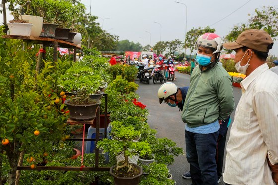 Kh&aacute;ch h&agrave;ng đến tham quan v&agrave; mua sắm c&aacute;c loại hoa kiểng tại Chợ hoa xu&acirc;n B&igrave;nh Điền 2021