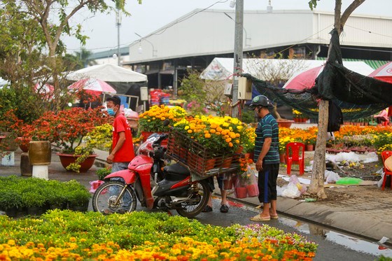 C&aacute;c nh&agrave; vườn đang hối hả vận chuyển hoa về Chợ hoa xu&acirc;n B&igrave;nh Điền 2021