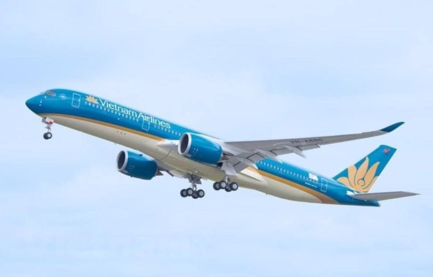 M&aacute;y bay của h&atilde;ng h&agrave;ng kh&ocirc;ng Vietnam Airlines. (Ảnh: Vietnam+)