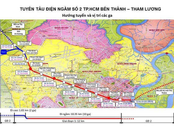 Sơ đồ tuyến metro số 2 Bến Th&agrave;nh - Tham Lương