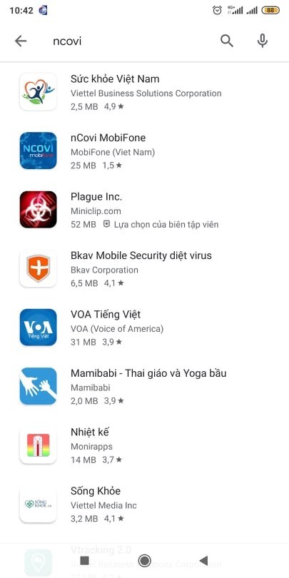 Khi t&igrave;m kiếm ứng dụng với t&ecirc;n NCOVI qua Google Play, kho ứng dụng chưa phản hồi.(Ảnh chụp m&agrave;n h&igrave;nh)