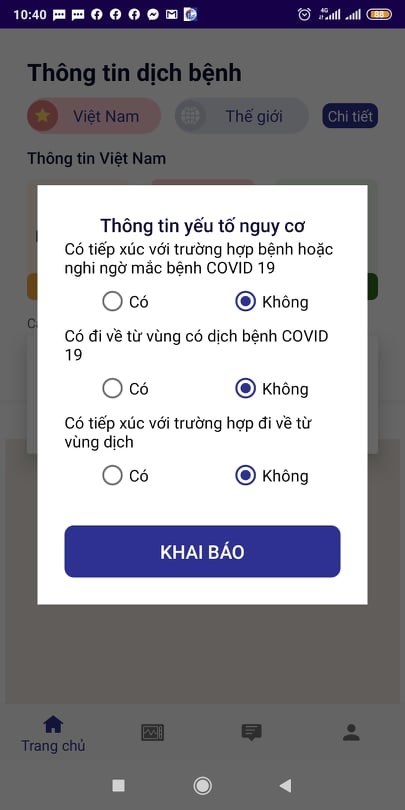 Người d&ugrave;ng phải khai b&aacute;o một c&aacute;ch trung thực c&aacute;c t&igrave;nh trạng sức khỏe c&aacute; nh&acirc;n.(Ảnh chụp m&agrave;n h&igrave;nh)