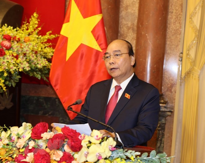 Chủ tịch nước Nguyễn Xu&acirc;n Ph&uacute;c ph&aacute;t biểu tại Lễ b&agrave;n giao. (Ảnh: Tr&iacute; Dũng/TTXVN)
