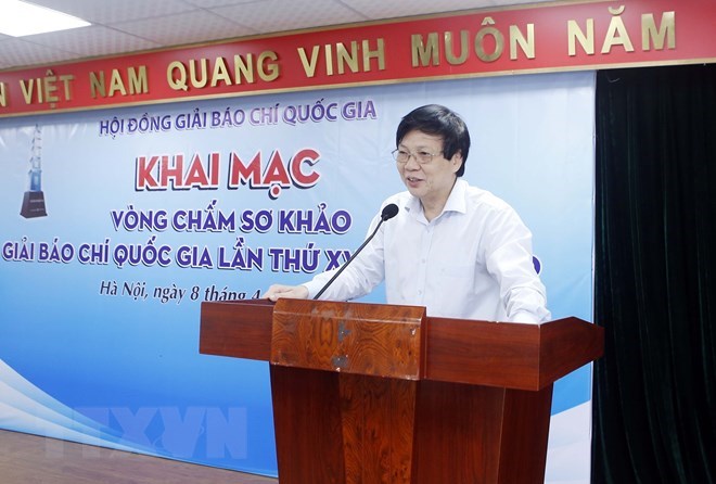 Ph&oacute; Chủ tịch Thường trực Hội nh&agrave; b&aacute;o Việt Nam, Ph&oacute; Chủ tịch Thường trực Hội đồng sơ khảo giải B&aacute;o ch&iacute; Quốc gia Hồ Quang Lợi ph&aacute;t biểu. (Ảnh: Phạm Ki&ecirc;n/TTXVN)