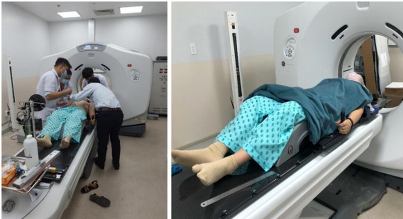 Bệnh nh&acirc;n đầu ti&ecirc;n được thực hiện CT m&ocirc; phỏng trước khi xạ trị tại cơ sở 2 Bệnh viện Ung bướu TP.HCM. Ảnh: BVCC