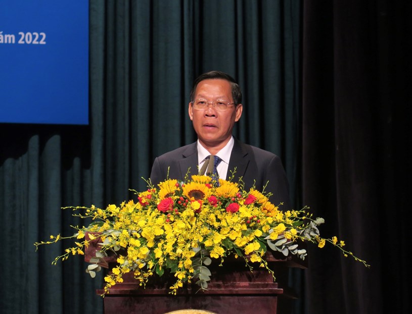 Chủ tịch UBND TPHCM Phan Văn M&atilde;i ph&aacute;t biểu tại Lễ kỷ niệm.&nbsp;