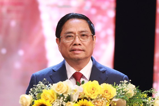 Thủ tướng Phạm Minh Ch&iacute;nh ph&aacute;t biểu tại buổi lễ. Ảnh: VIẾT CHUNG