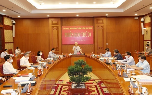 Tổng Bí thư Nguyễn Phú Trọng phát biểu kết luận Phiên họp thứ 20 của Ban Chỉ đạo Trung ương về phòng, chống tham nhũng. (Ảnh: Trí Dũng/TTXVN))