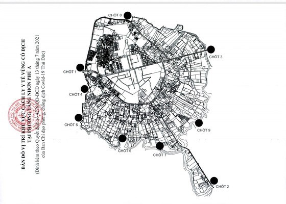 Bản đồ vị tr&iacute; khu vực c&aacute;ch ly y tế tại phường Tăng Nhơn Ph&uacute; A