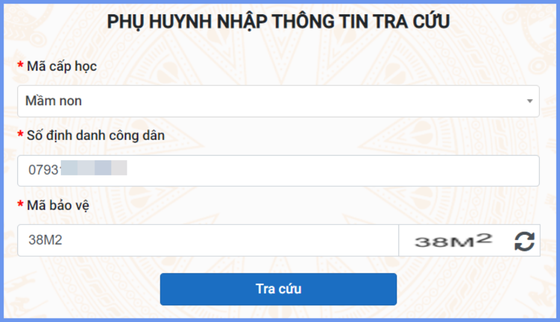 M&agrave;n h&igrave;nh th&ocirc;ng tin tra cứu ở bậc mầm non