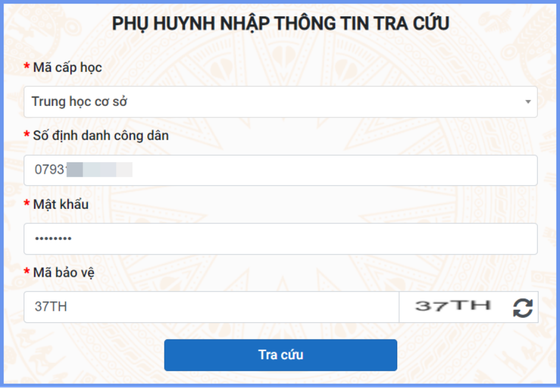 M&agrave;n h&igrave;nh th&ocirc;ng tin tra cứu cho bậc tiểu học v&agrave; THCS