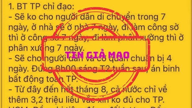 Ban Chỉ đạo ph&ograve;ng, chống dịch COVID-19 TP.HCM khẳng định, th&ocirc;ng tin 'kh&ocirc;ng cho người d&acirc;n di chuyển trong 7 ng&agrave;y' l&agrave; giả mạo.