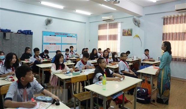 Một tiết học của học sinh lớp 6/2 Trường THCS Huỳnh Khương Ninh (quận 1, Th&agrave;nh phố Hồ Ch&iacute; Minh). (Ảnh: Thu Ho&agrave;i/TTXVN)