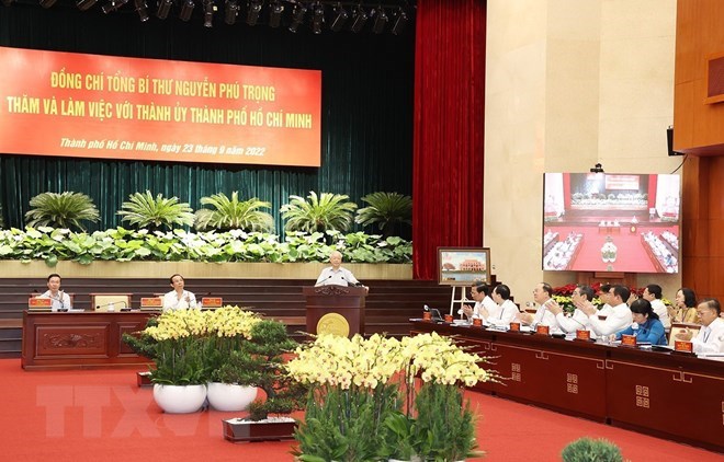 oàn cảnh Tổng Bí thư Nguyễn Phú Trọng phát biểu kết luận tại buổi làm việc. (Ảnh: Trí Dũng/TTXVN)