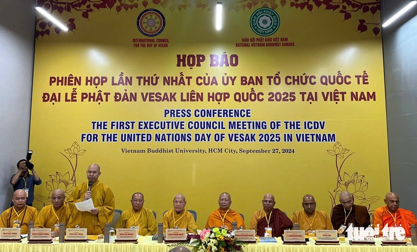 Họp b&aacute;o c&ocirc;ng bố Đại lễ Phật đản Vesak Li&ecirc;n Hiệp Quốc 2025 - Ảnh: HO&Agrave;I PHƯƠNG &nbsp;