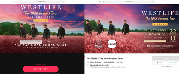Trang ticketb0x.com (phải) bắt chước theo Ticketbox (ticketbox.vn) &nbsp;