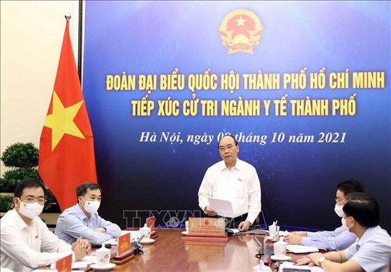 Chủ tịch nước Nguyễn Xu&acirc;n Ph&uacute;c ph&aacute;t biểu tại điểm cầu H&agrave; Nội. Ảnh: TTXVN
