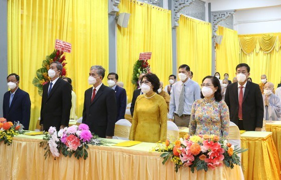 Chủ tịch HĐND TPHCM Nguyễn Thị Lệ c&ugrave;ng l&atilde;nh đạo TPHCM tham dự đại lễ tại điểm cầu TPHCM