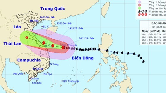 Vị tr&iacute; v&agrave; đường đi của b&atilde;o số 13. Ảnh: TTDBKTTVTƯ