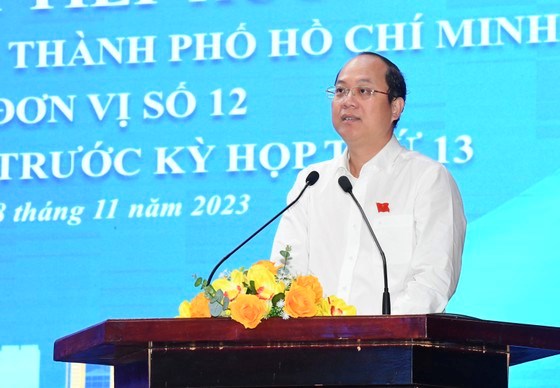 ĐB Nguyễn Hồ Hải trả lời c&aacute;c vấn đề cử tri quận 11 quan t&acirc;m. Ảnh: VIỆT DŨNG