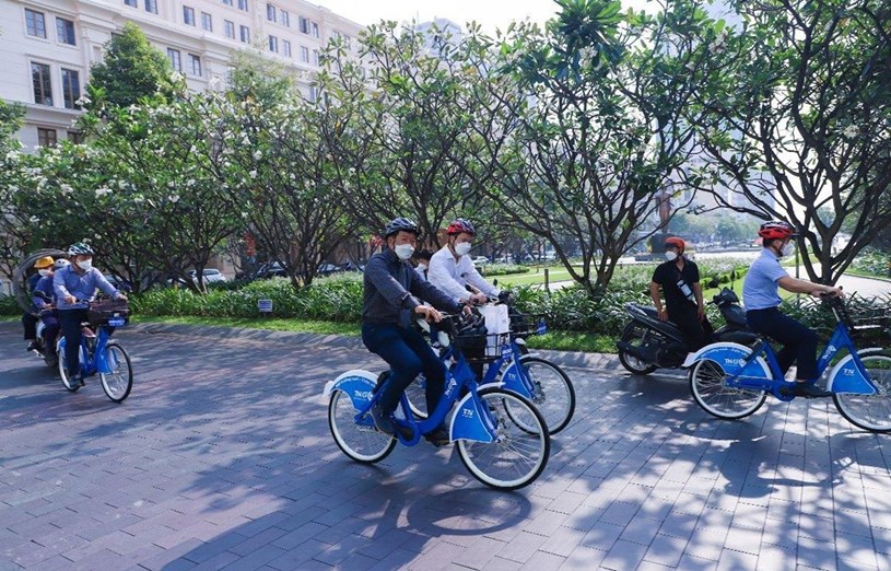 Loại h&igrave;nh xe đạp c&ocirc;ng cộng tại Th&agrave;nh phố Hồ Ch&iacute; Minh cũng đang được người d&acirc;n đ&oacute;n nhận nhiệt t&igrave;nh. (Ảnh: CTV/Vietnam+)
