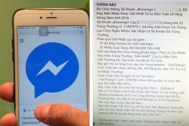 Kẻ gian lợi dụng sự phổ biến của Facebook tại Việt Nam để ph&aacute;t t&aacute;n th&ocirc;ng tin lừa đảo. (Ảnh: Vietnam+)