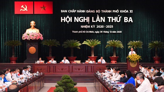 To&agrave;n cảnh hội nghị Ban Chấp h&agrave;nh Đảng bộ TPHCM kh&oacute;a XI lần thứ 3. Ảnh: VIỆT DŨNG