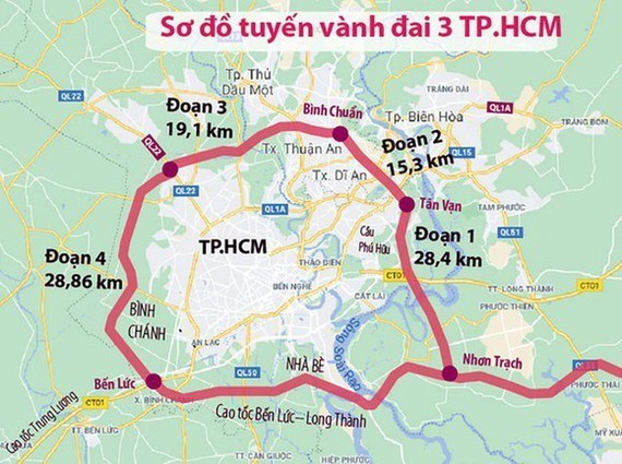 Sơ đồ tuyến v&agrave;nh đai 3. (Nguồn: Trung t&acirc;m b&aacute;o ch&iacute; Th&agrave;nh phố Hồ Ch&iacute; Minh)