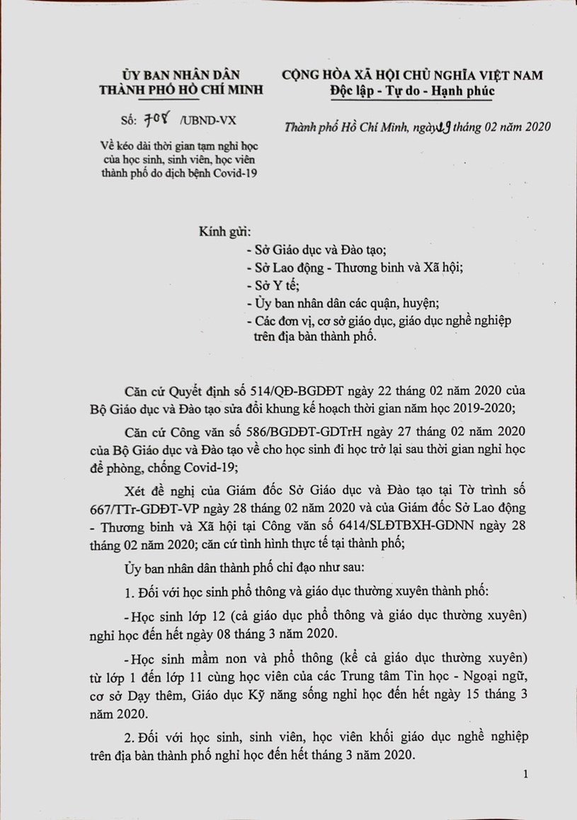 TP. Hồ Ch&#237; Minh th&#244;ng b&#225;o thời gian học sinh, sinh vi&#234;n đi học trở lại - Ảnh 1