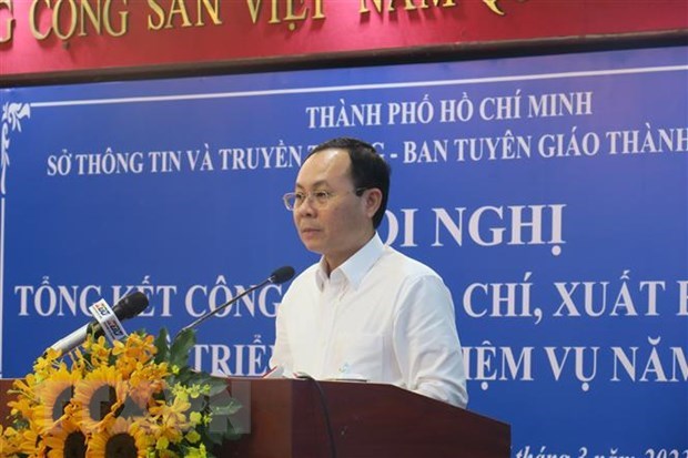Phó Bí thư Thành ủy Thành phố Hồ Chí Minh Nguyễn Văn Hiếu phát biểu tại hội nghị. (Ảnh: Thu Hoài/TTXVN)