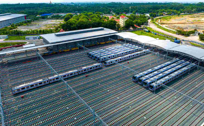 Depot Long B&igrave;nh (TP Thủ Đức) - trung t&acirc;m vận h&agrave;nh v&agrave; sửa chữa c&aacute;c đo&agrave;n t&agrave;u của tuyến Metro số 1. Ảnh: Anh T&uacute;