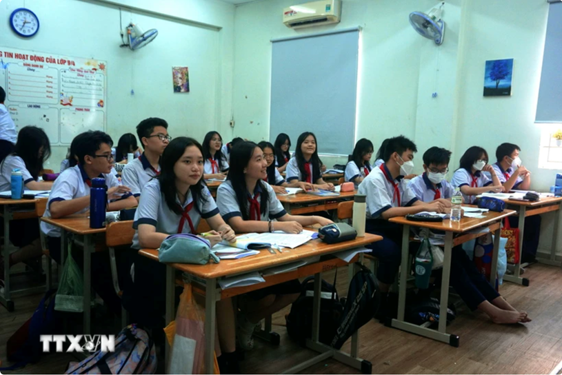 Học sinh Trường THCS Huỳnh Khương Ninh, quận 1. (Ảnh: Thu Hoài/TTXVN)