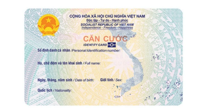 Mặt trước thẻ căn cước cho công dân Việt Nam từ 0 - dưới 6 tuổi