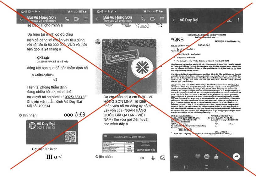 Tin nhắn của các đối tượng lừa đảo do người dân phản ánh và ngân hàng công bố để cảnh báo. 