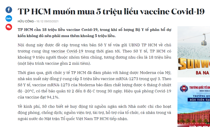 Sở Y tế TPHCM phản hồi th&#244;ng tin b&#225;o ch&#237; về việc mua 5 triệu liều vắc xin Covid – 19 - Ảnh 1