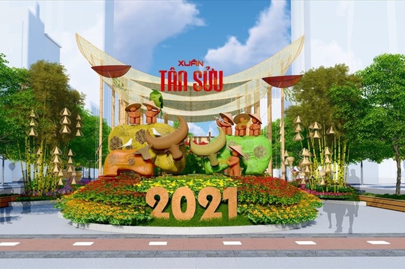 Phối cảnh đường hoa Nguyễn Huệ Tết T&acirc;n Sửu 2021. Ảnh: Saigontourist.