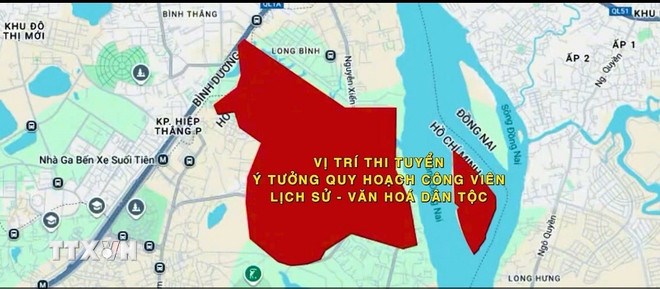 Khu vực thi tuyển &yacute; tưởng quy hoạch C&ocirc;ng vi&ecirc;n Lịch sử-Văn h&oacute;a d&acirc;n tộc c&oacute; diện t&iacute;ch gần 400 ha. (Ảnh: TTXVN)